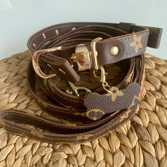 Luxury bow tie pu leather dog collar with leash - Picture 4 of 13